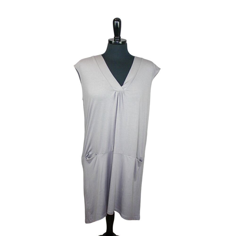 Evy's Tree The Kayla Dress Gray Short V Neck Minimalist Lagenlook M